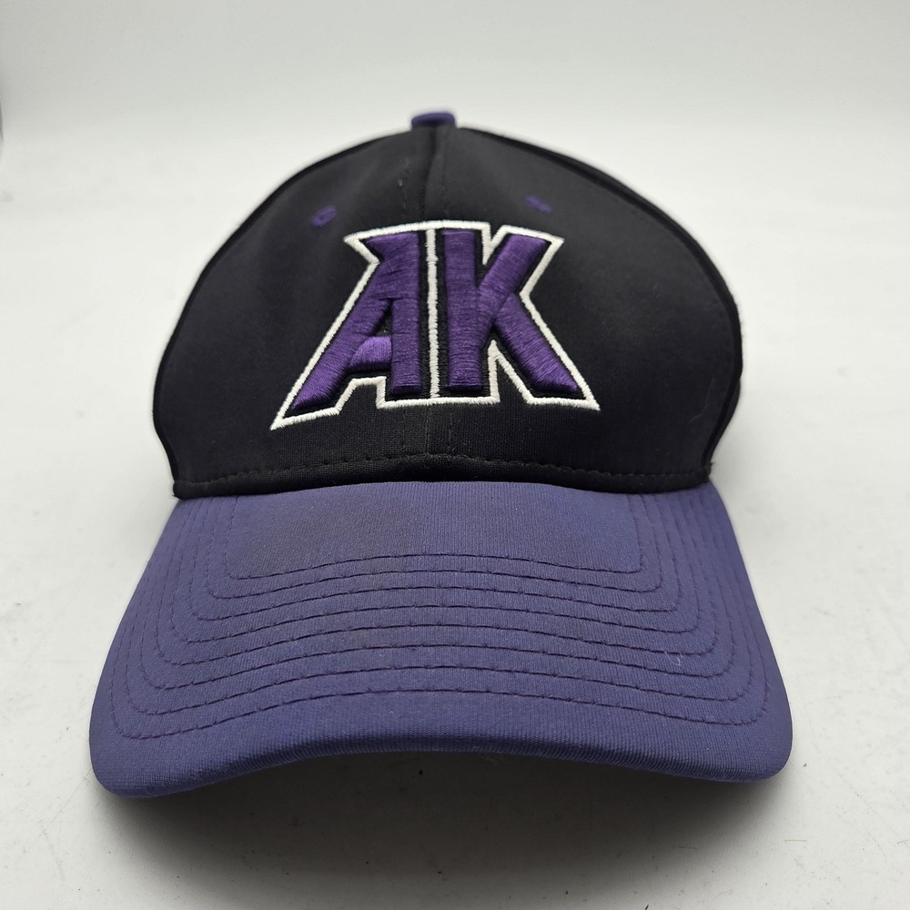The Game Hat Cap Fitted Mens Medium Black Purple AK Baseball Logo USA Flag
